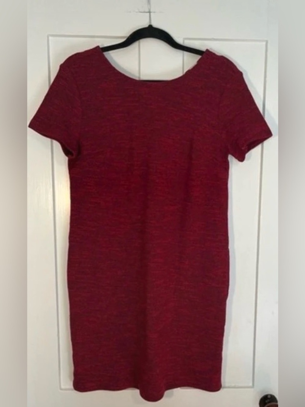 LOFT Burgundy Tweed Sheath Dress - POCKETS & Bow Back - 12 NWOT-🥂